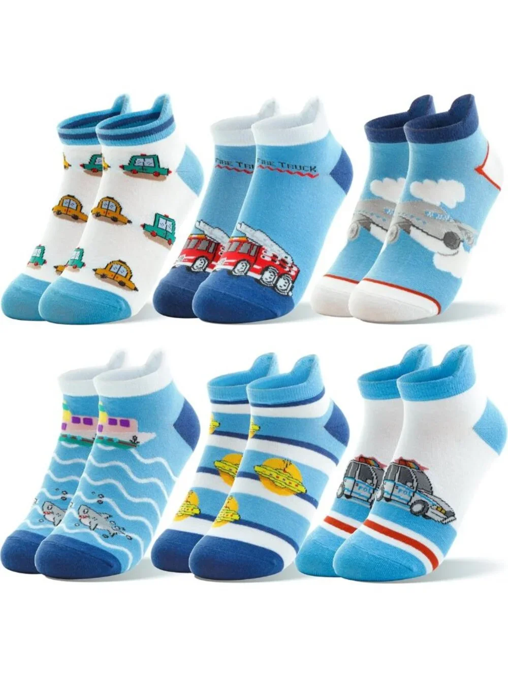 Cute Cartoon Kids Ankle Socks - No Show Low Cut, Funny Cotton, 6 Pairs